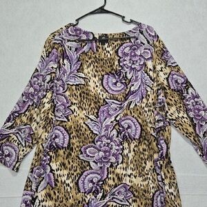 JM Collection Purple and Tan Floral Blouse